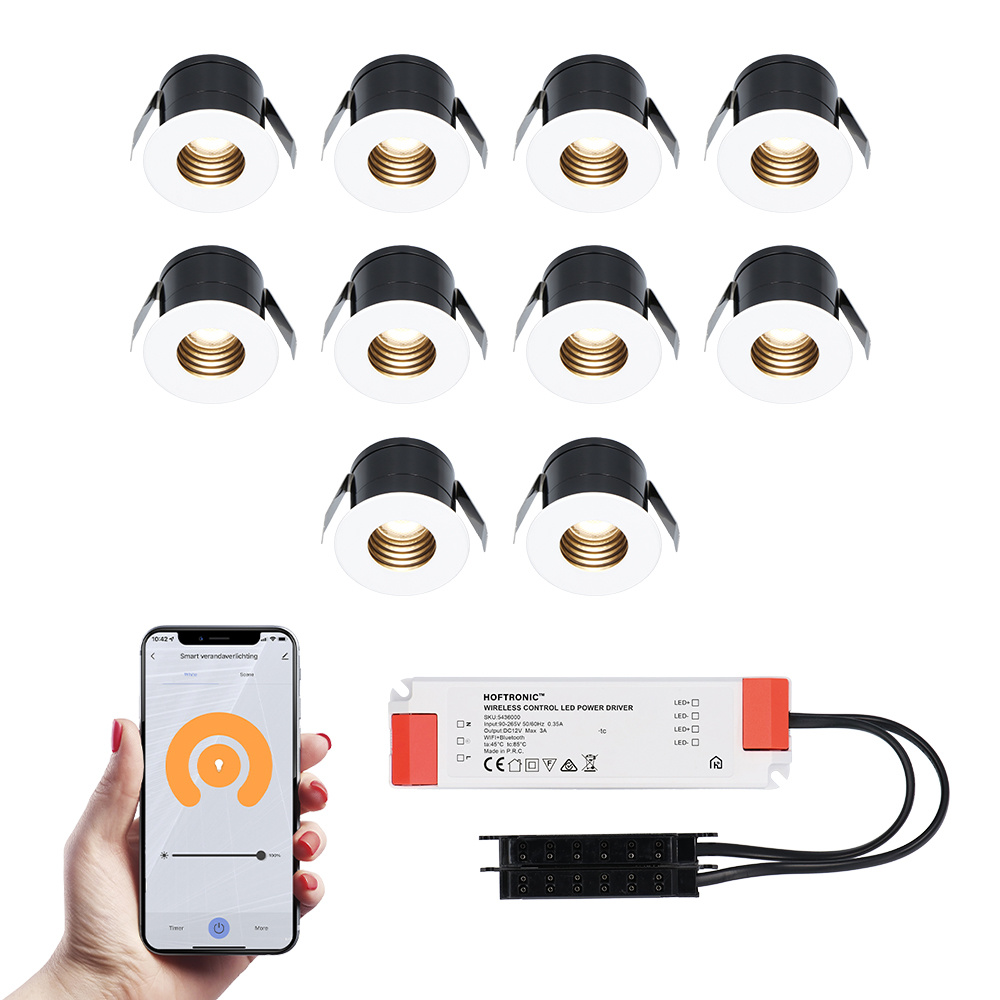 10x Betty witte Smart LED Inbouwspots complete set - Wifi & Bluetooth - 12V - 3 Watt - 2700K warm wit