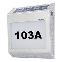 Numa - Solar illuminated house number with 8 LEDs - Solar house number illumination - with twilight switch - 3000K warm white - silver - IP65 waterproof