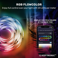 Smart LED Strip 2m - RGB Flow Color - WiFi + Bluetooth - 12V - 16,5 miljoen kleuren met 48 LEDs - Music Sync - Met afstandsbediening - Zelfklevend - Voor Google Home, Amazon Alexa en Siri