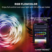 Smart LED Strip RGB Flow Color - 5 meter - WiFi + Bluetooth - 12V - Google Home, Amazon Alexa and Siri - 16.5 million colours - IP65 for indoor and outdoor use - Controllable via App - Music mode - Remote control included - Lightsnake - Complete set
