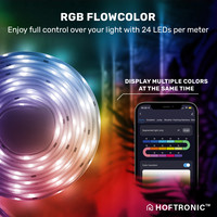 Smart LED Strip 5m - IP67 waterdicht voor buiten - 12V - RGB Flow Color - WiFi + Bluetooth - 16,5 miljoen kleuren met 120 LEDs - Voor Google Home, Amazon Alexa en Siri