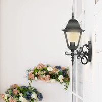Classic LED wall lamp XL - Incl. E27 lamp with twilight sensor - 3000K warm white - IP44 ideal as outdoor lighting - Black