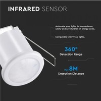 PIR motion sensor with twilight switch 360° range - 8 meter Maximum 400 Watt - IP20 - Recessed - White