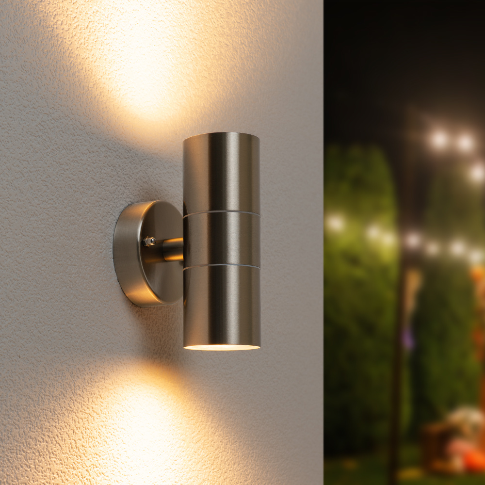 HOFTRONIC™ Jasmin dimbare LED Wandlamp 2700K warm wit GU10 Rond Up Down light RVS IP44voor buiten