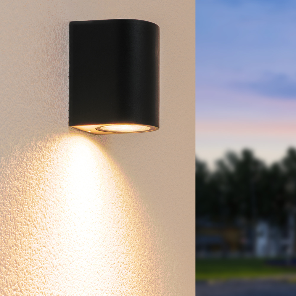 Hofronic Alvin dimbare LED wandlamp 2700K warm wit GU10 5 Watt Wandspot Zwart IP65 voor binnen en buiten