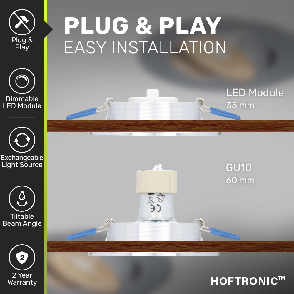 3x Chandler LED platte inbouwspot (35mm)- 3.8 Watt 270lm - Neutraal wit 4000K - GU10 LED module - Dimbaar - IP20 - kantelbaar afbeelding