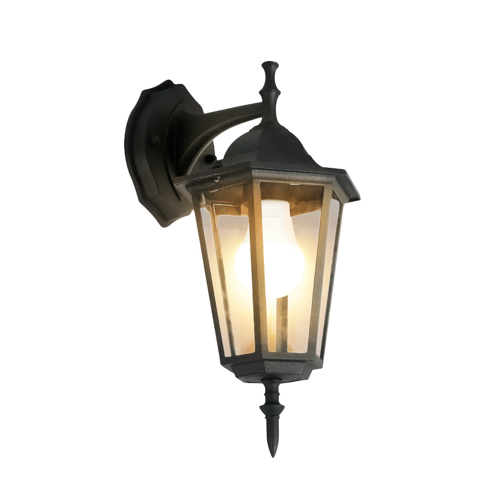 V-TAC Klassieke LED hangende wandlamp - Incl. E27 lamp met schemersensor - 3000K warm wit - IP44 ideaal als buitenverlichting - Zwart