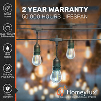 Slimme LED prikkabel - 15m - incl. 15 smart filament lampen - Lichtsnoer met A60 lichtbronnen - geschikt voor buiten - Smart string light - WWCW