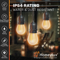 Slimme LED prikkabel - 15m - incl. 15 smart filament lampen - Lichtsnoer met A60 lichtbronnen - geschikt voor buiten - Smart string light - WWCW