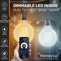 Smart LED lichterkette - 15m - inkl. 15 Smart Filament Lampen - Lichtkabel mit G125 Lichtquellen - für den Außenbereich geeignet - Smarte Lichterkette - WWCW