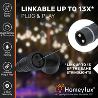 Smart LED lichterkette - 15m - inkl. 15 Smart Filament Lampen - Lichtkabel mit G125 Lichtquellen - für den Außenbereich geeignet - Smarte Lichterkette - WWCW