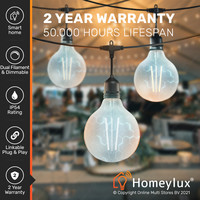 Smart LED lichterkette - 15m - inkl. 15 Smart Filament Lampen - Lichtkabel mit G125 Lichtquellen - für den Außenbereich geeignet - Smarte Lichterkette - WWCW