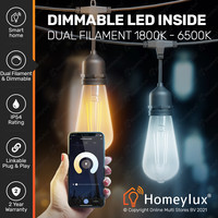 Smart LED lichterkette - 15m - inkl. 15 Smart Filament Lampen - Lichtkabel mit ST64 Lichtquellen - für den Außenbereich geeignet - Smarte Lichterkette - WWCW