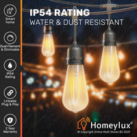 Smart LED lichterkette - 15m - inkl. 15 Smart Filament Lampen - Lichtkabel mit ST64 Lichtquellen - für den Außenbereich geeignet - Smarte Lichterkette - WWCW