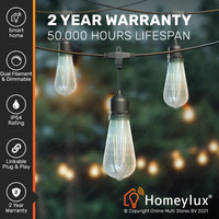 Smart LED lichterkette - 15m - inkl. 15 Smart Filament Lampen - Lichtkabel mit ST64 Lichtquellen - für den Außenbereich geeignet - Smarte Lichterkette - WWCW