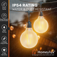 Slimme LED prikkabel - 5m - incl. 10 smart filament lampen - Lichtsnoer met G125 lichtbronnen - geschikt voor buiten - Smart string light - WWCW