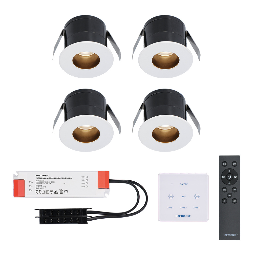 HOFTRONIC 4x Olivia - Mini 12V LED inbouwspot wit met trafo en muurdimmer - Verzonken - 3 Watt - Dim