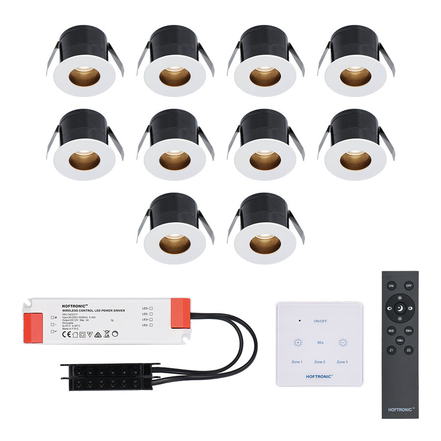 10x Olivia LED downlight set with wall dimmer - 2700K - White