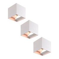 Set van 3 Dimbare LED Wandlamp Kansas wit 6 Watt 3000K Up & Down light IP54