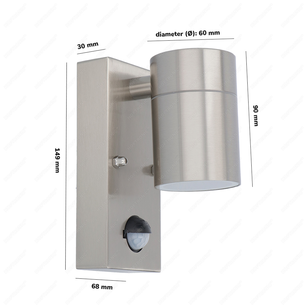 Mason wandlamp - RVS - Bewegingsmelder en schemerschakelaar - IP44 spatwaterdicht - Spotlight voor binnen en buiten - Exclusief GU10 lichtbron voor b