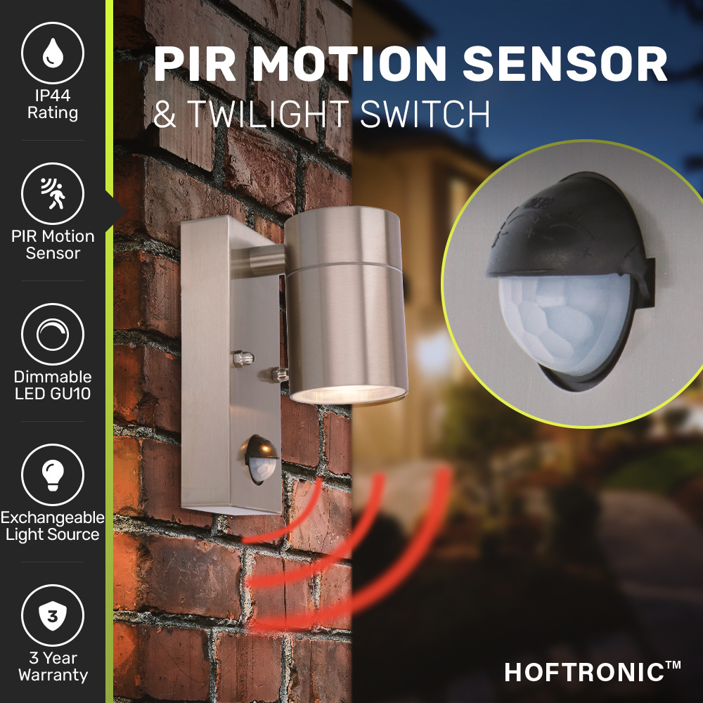 Mason wandlamp - 2700K warm wit - Bewegingsmelder en schemerschakelaar - IP44 spatwaterdicht - Spotlight voor binnen en buiten - RVS voor binnen en b