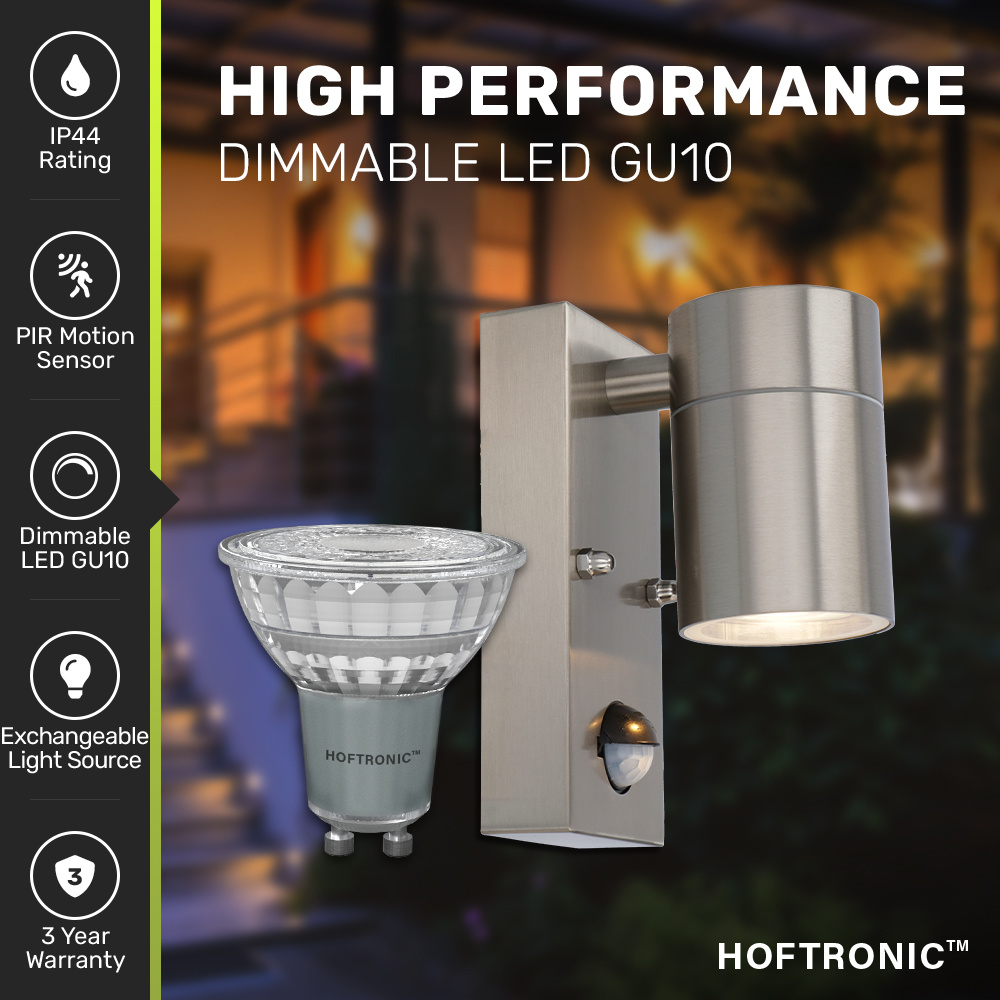 Mason wandlamp - 2700K warm wit - Bewegingsmelder en schemerschakelaar - IP44 spatwaterdicht - Spotlight voor binnen en buiten - RVS voor binnen en b