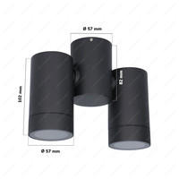 Silva Wandleuchte - Wandlampe - Schwenkbar - mit 2 Spotlights -2700 Kelvin Warmweiß - Deckenleuchte - IP65 wasserdicht - Schwarz