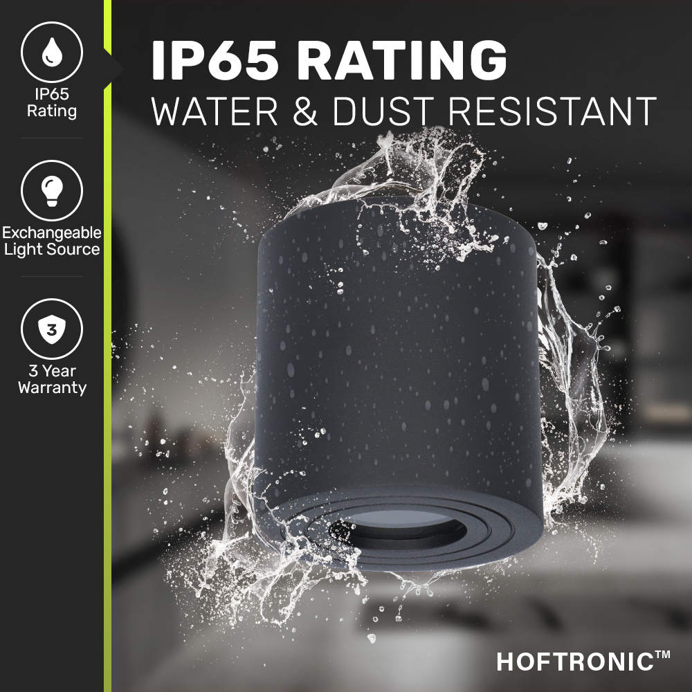 Paxton - LED plafondspot opbouw - Rond - Zwart - Aluminium - IP65 geschikt voor badkamer en keuken - GU10 fitting - 3 jaar garantie