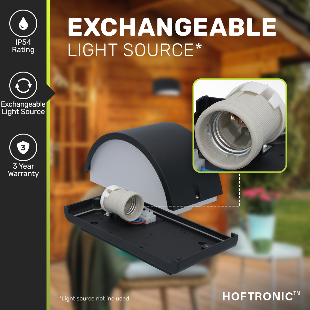 Hugo dimbare LED wandlamp - E27 fitting - excl. lichtbron - max. 18 Watt - Moderne muurlamp - IP54 voor binnen en buiten - Up & Down light - Zwart vo