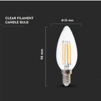 E14 LED Filament Lamp - 4 Watt & 400 Lumen - 3000K Warm witte lichtkleur - 300° stralingshoek - 20.000 branduren geschikt voor E14 fittingen
