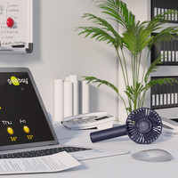 Hand fan - Ø10 cm - USB - With pedestal - 4 positions - Incl. charging cable & wristband