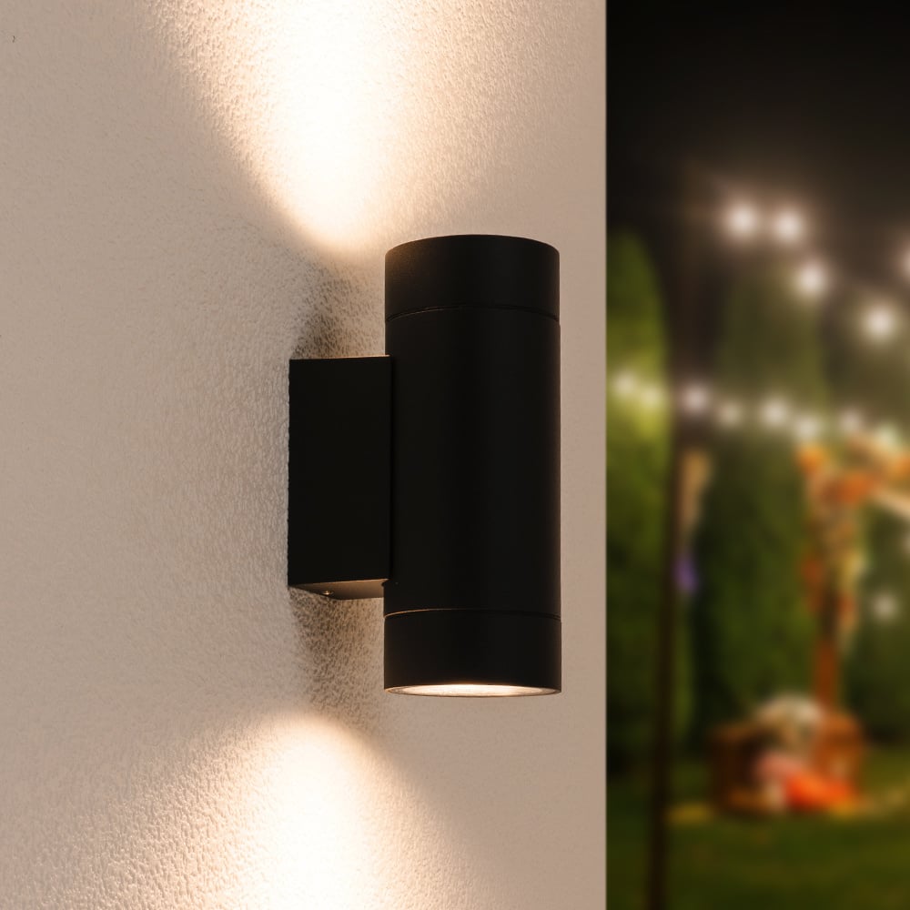 HOFTRONIC Cali - LED Wandlamp - Zwart - IP65 Waterdicht - Exclusief lichtbronnen - Moderne muurlamp - Up down light - Geschikt als Wandlamp Buiten, Wandlamp Badkamer en Binnen - Ge