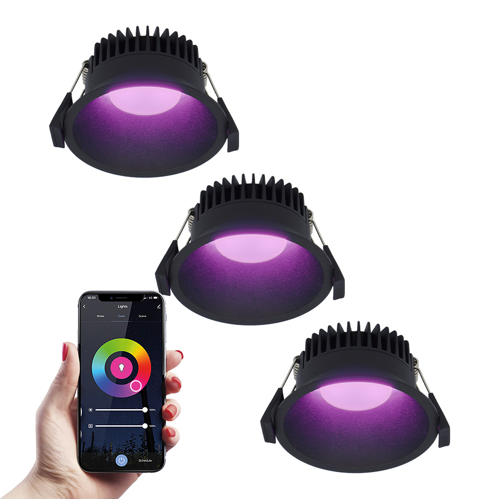 HOFTRONIC SMART 3x Finn Smart LED inbouwspot - 10 Watt - Plafondspot - RGBWW - WiFi + Bluetooth - 630 Lumen - Binnen & buiten - Verzonken spot - Amazon Alexa + Google Assist - Zwar