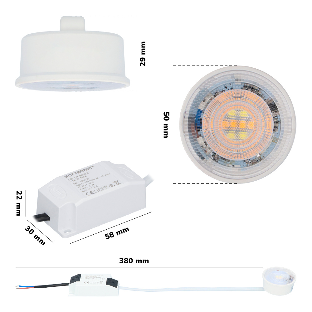 10x LED Lichtbron module 3.8 Watt Dimbaar 2200-2700K dim to warm (vervangt GU10) Ultra dun