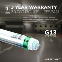 10x LED T8 (G13) tube 120 cm - VSA Suitable - 18 Watt - 2700 Lumen - 4000K replaces 70W (70W/840) Flicker-free - 150lm/W