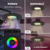 Set of 6 smart LED recessed downlights Rome - Black - 6 Watt - WiFi & Bluetooth - RGBWW - IP44 - Dimmable - Tiltable