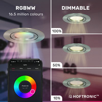 Set van 3 smart LED inbouwspots Rome - RVS - 6 Watt - WiFi & Bluetooth - RGBWW - IP44 - Dimbaar via app - Kantelbaar