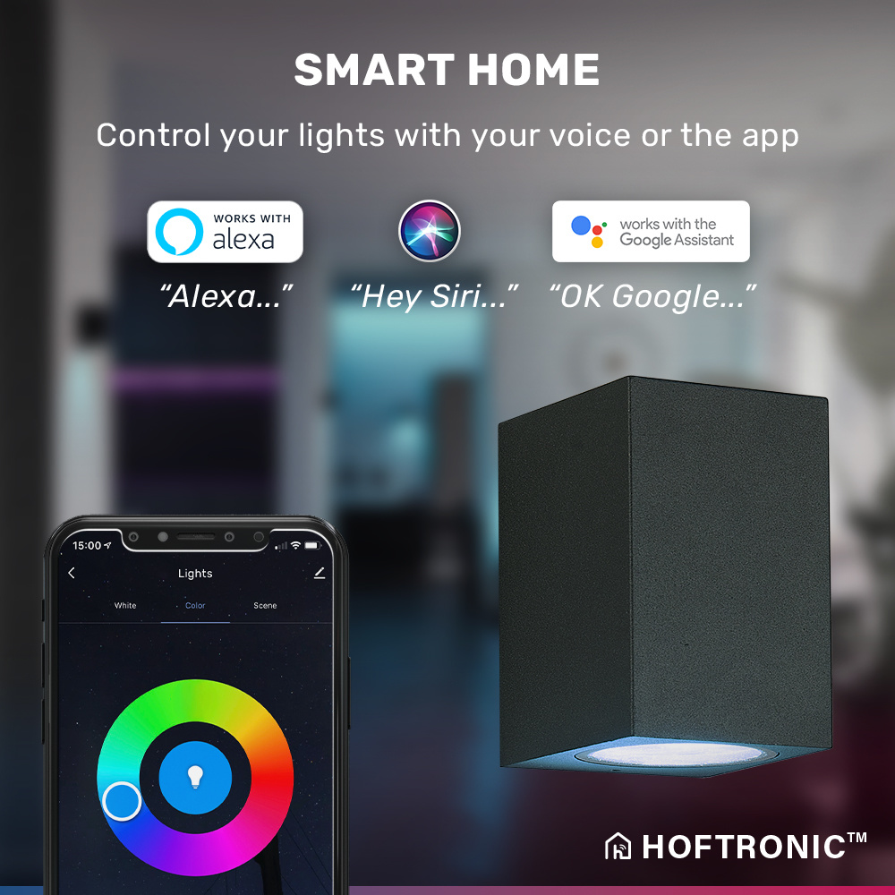 Marion - Smart WiFi+Bluetooth LED wandlamp kubus - Incl. 5,5 Watt RGBWW GU10 spot - IP65 - Zwart - Binnen en buiten - 3 jaar garantie voor binnen en
