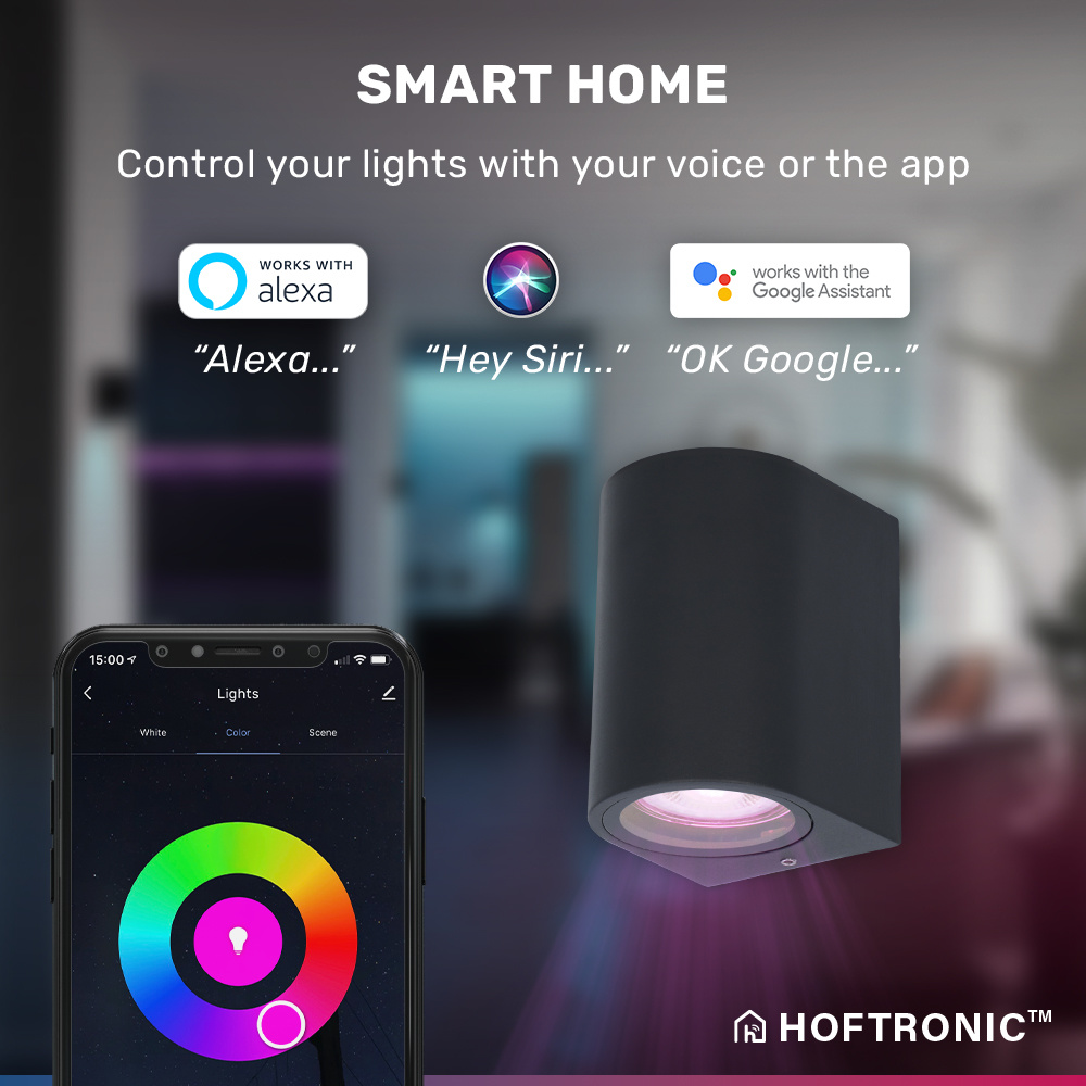 Alvin Smart WiFi+BLE LED wandlamp - Alle kleuren - incl. GU10 spot - IP65 voor binnen en buiten - Zwart voor binnen en buiten