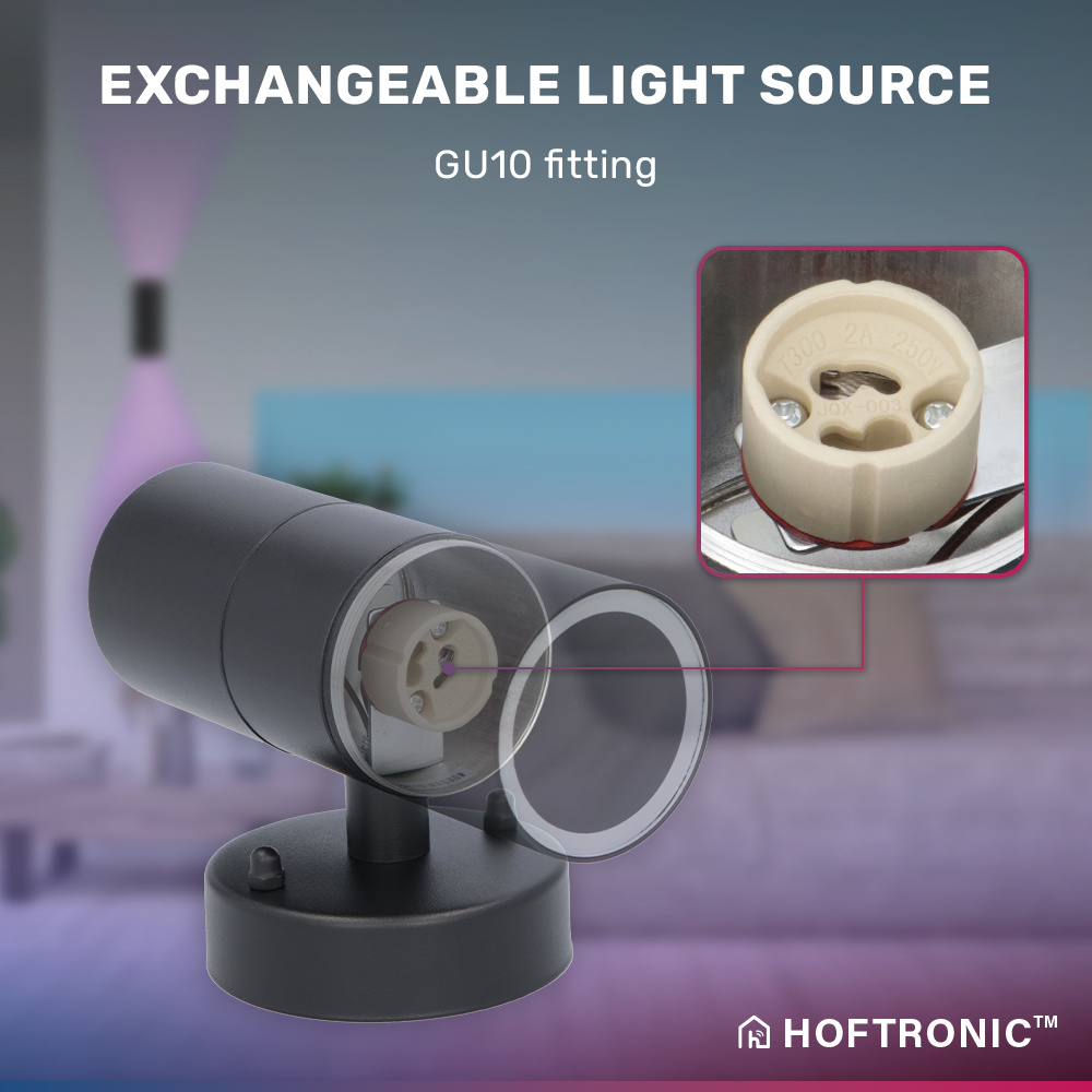 Smart WiFi LED Wandlamp Blenda RGBWW GU10 rond Up & Down light zwart IP44 voor binnen en buiten