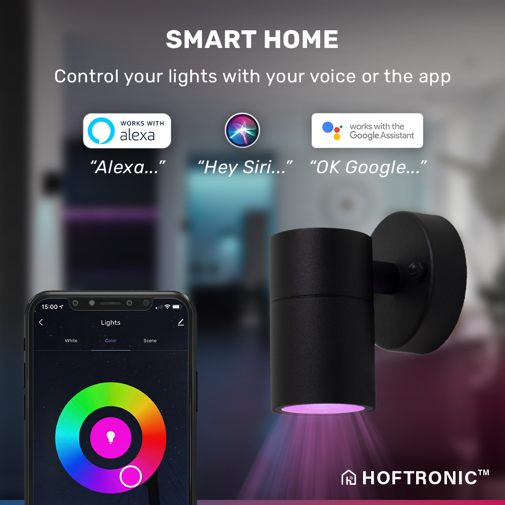 Smart Wandlamp Mason - IP44 Spatwaterdicht - WiFi & Bluetooth - Muurlamp voor binnen en buiten - Incl. RGBWW GU10 spot - Industriële wandlamp - Zwart
