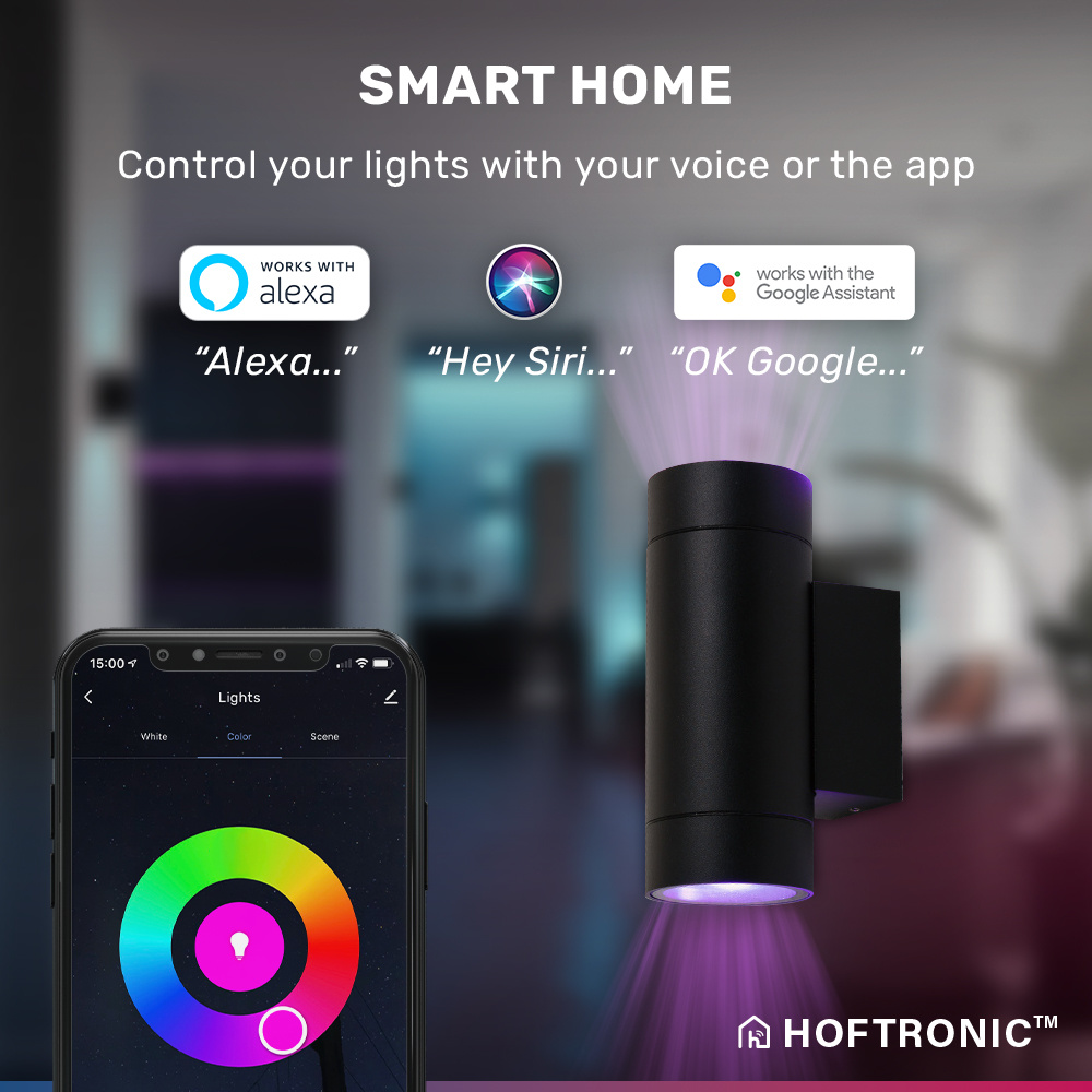 Cali smart LED wandlamp - WiFi & Bluetooth - RGBWW - GU10 - 10 watt - Up & Down light - Voor binnen en buiten - Dubbelzijdig - Google home & Amazon Al