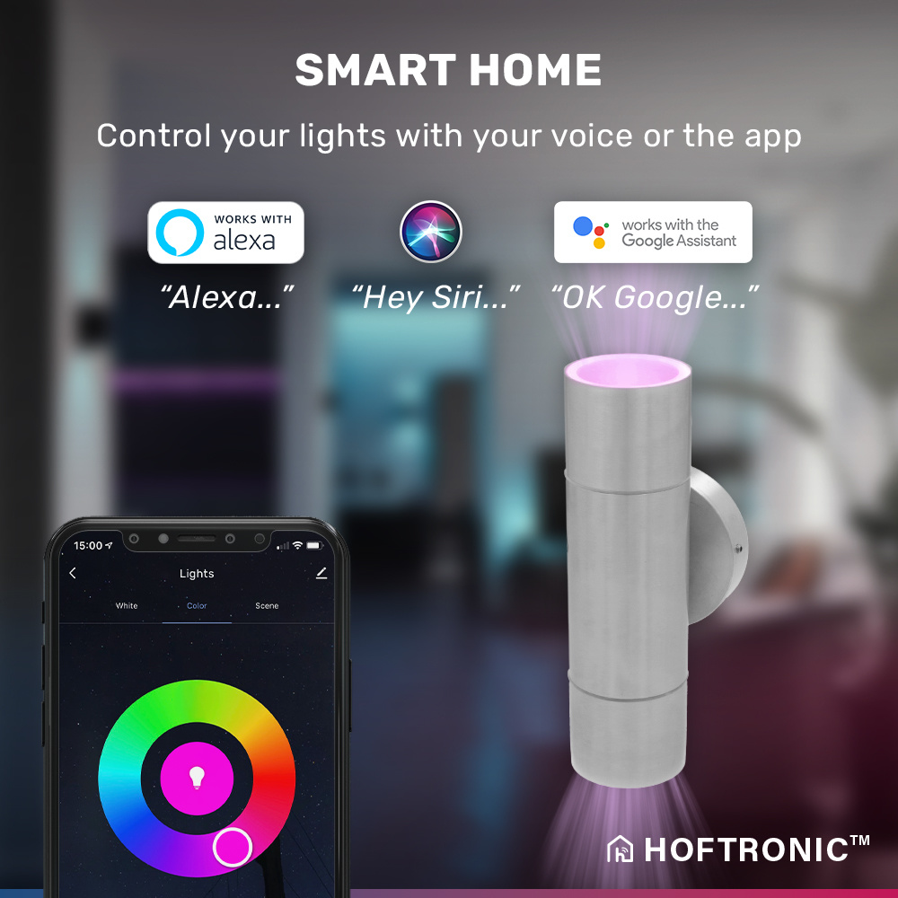 Smart WiFi+BLE - Dax LED wandlamp -Tweezijdig Up & Down - Alle kleuren - incl. 2x GU10 spots - IP65 voor binnen- en buitengebruik - RVS voor binnen