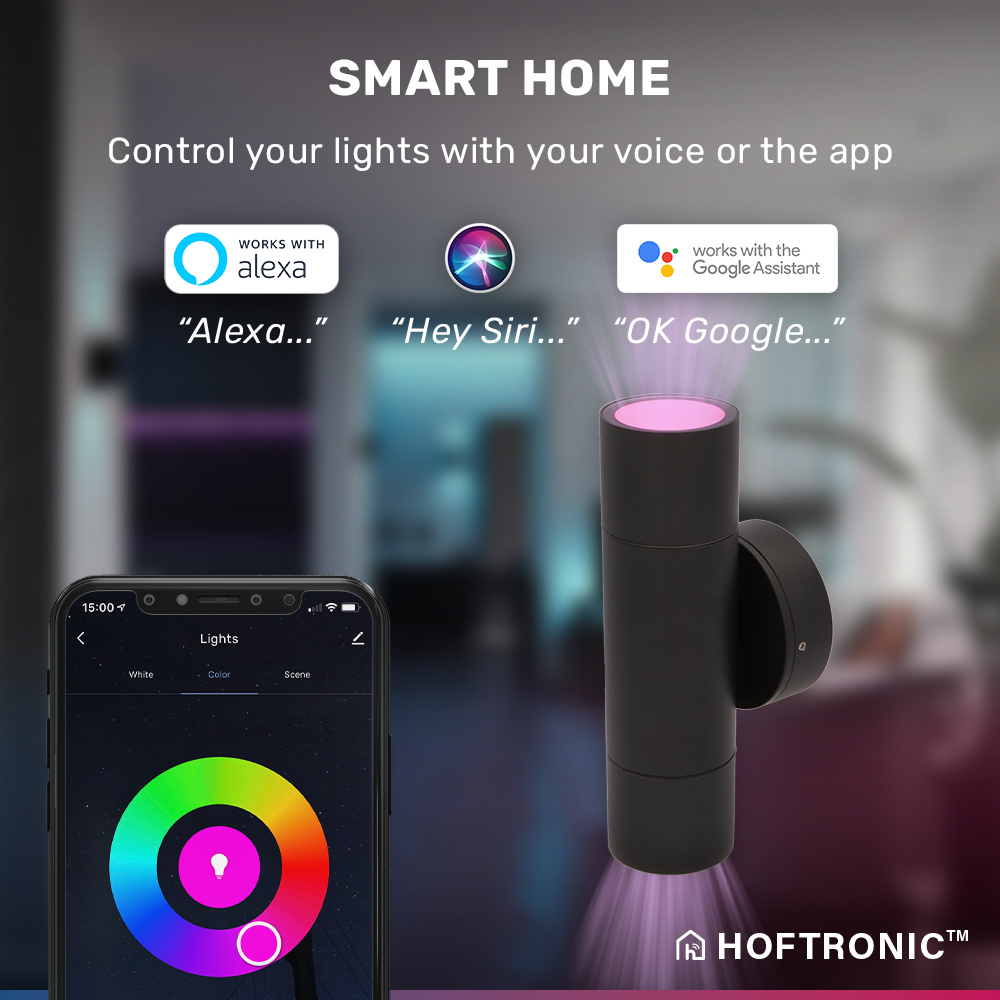 Smart WiFi+BLE - Dax LED wandlamp - Tweezijdig Up & Down - Alle kleuren - incl. 2x GU10 spots - IP65 voor binnen- en buitengebruik - Zwart voor binn