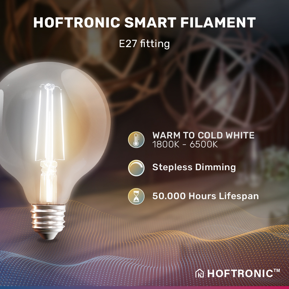 3x Smart E27 LED filament lamp - G95 - Wifi & Bluetooth - 806lm - 7 Watt - Warm wit tot koud wit