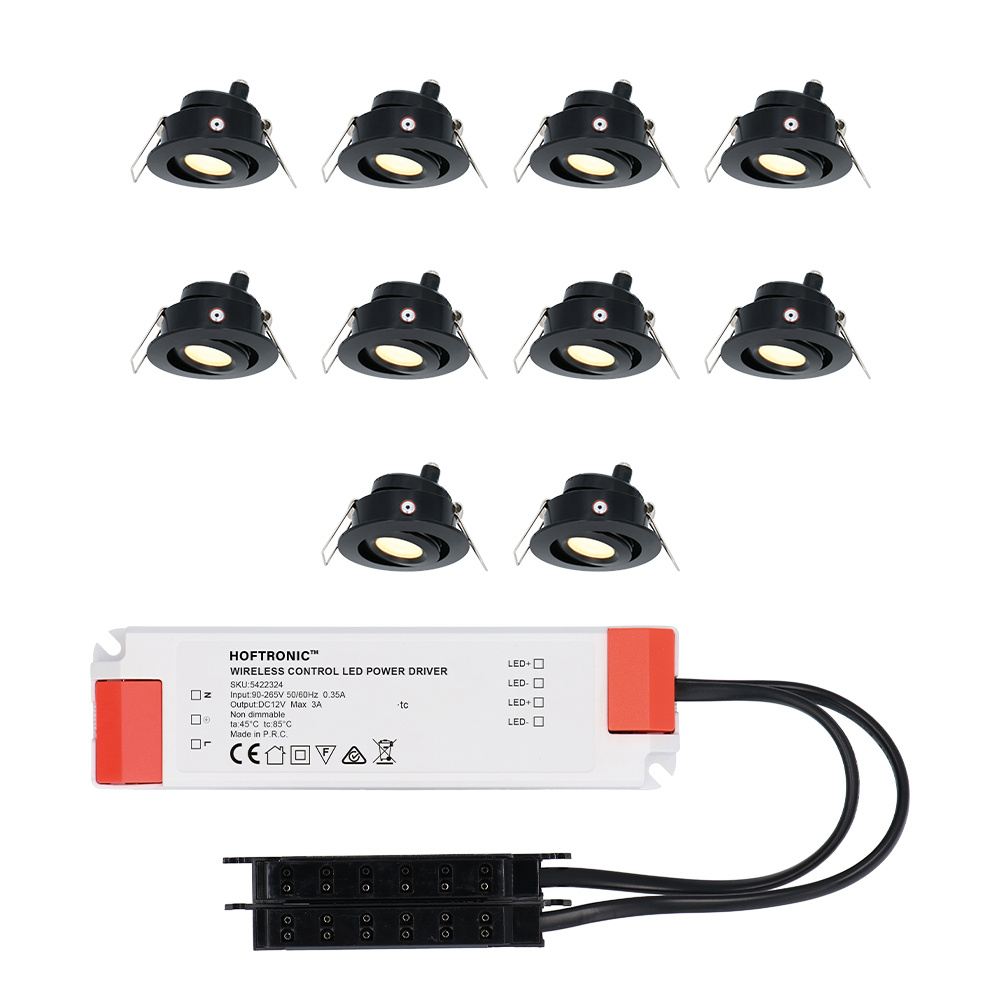 Sienna - 10x inbouwspots veranda - Complete set - Kantelbaar - Plug & Play - IP44 - 3 watt - LED 2700K 200 lumen - 12 Volt - Zwart