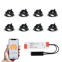 8x Sienna zwarte Smart LED Inbouwspots complete set - Wifi & Bluetooth - 12V - 3 Watt - 2700K warm wit - Veranda verlichting - Voor binnen en buiten