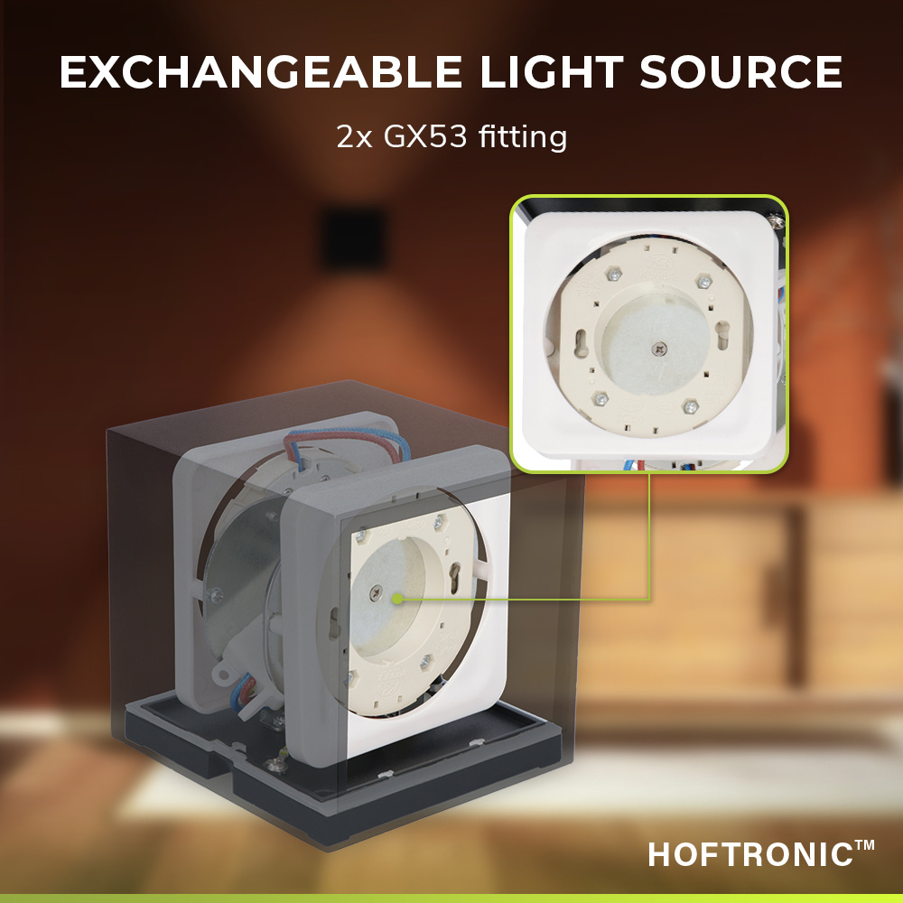 Cuba LED wandlamp - Incl. 2x GX53 verwisselbare lichtbron - 3000K warm wit - 2x 6,4 watt - IP65 waterdicht voor binnen en buiten - Max. 2x 9 watt - Vi