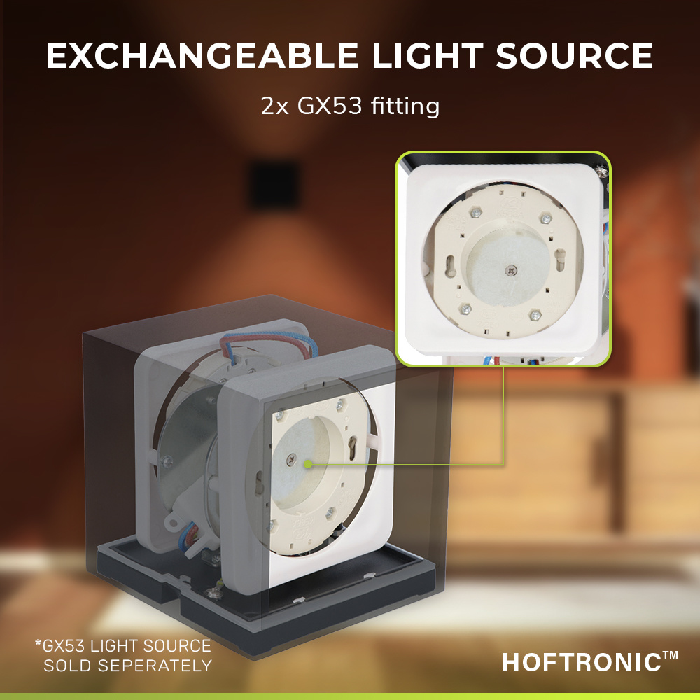 Cuba LED wandlamp - voor 2 GX53 spots - IP65 waterdicht voor binnen en buiten - Max. 2x 9 watt - Vierkant - Geschikt voor badkamer en tuin - Up and do