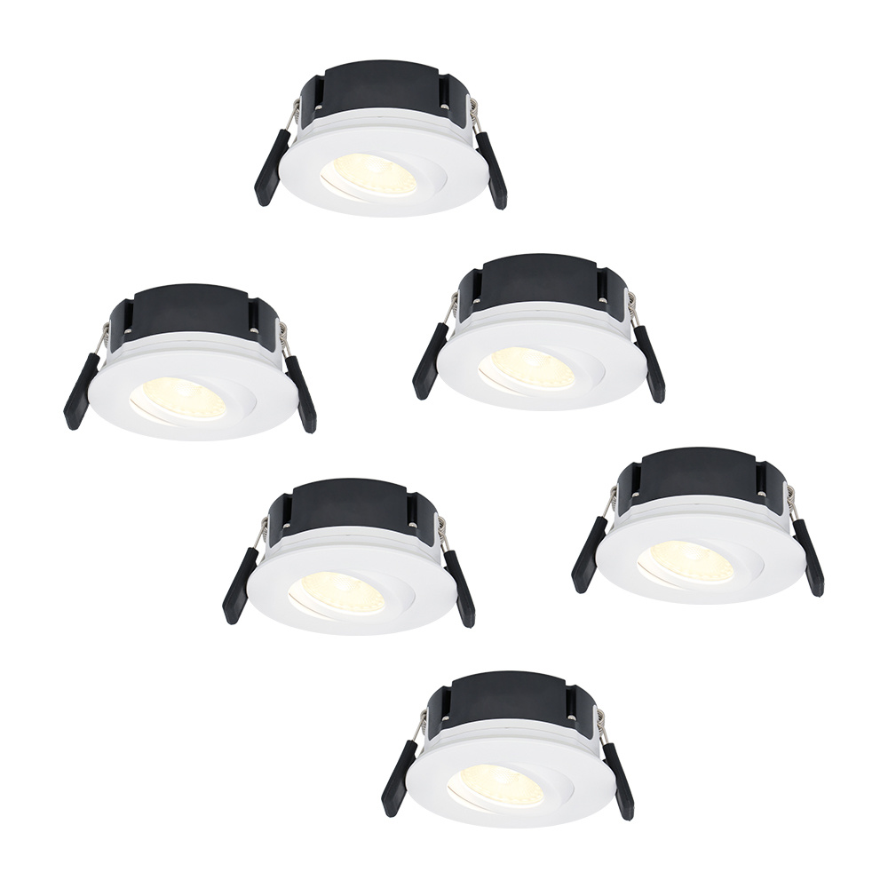 Hoftronic Set van 6 Napels LED inbouwspots extra plat 8W 570lm 2700K warm wit Dimbaar Rond 360° Kantelbaar IP65 waterdicht Wit